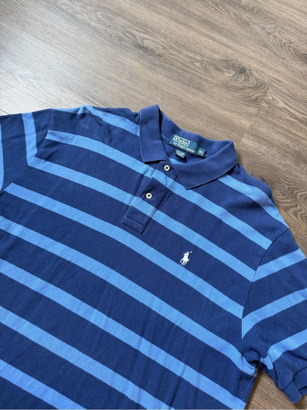 Polo Ralph Lauren Polo Shirt Men's XL Short Sleeve Blue Striped Cotton Pony Logo
